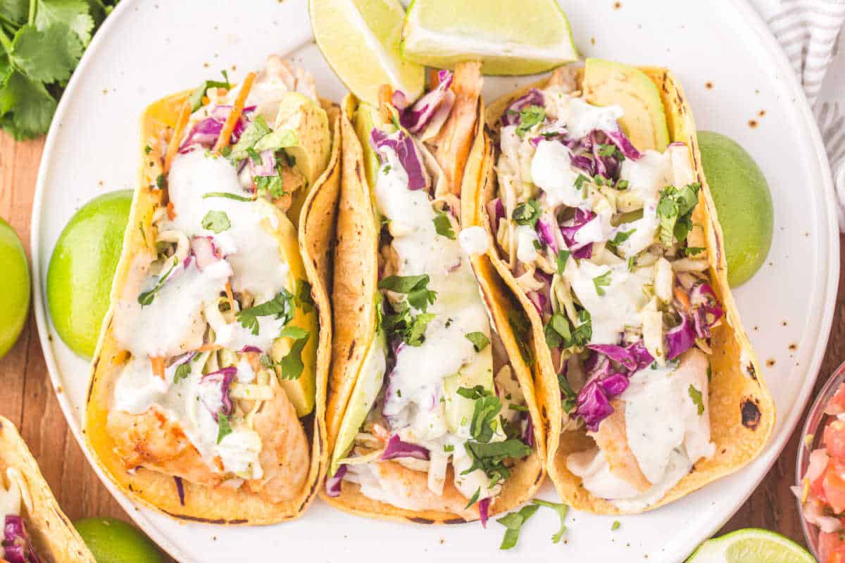 A plate of fish tacos.