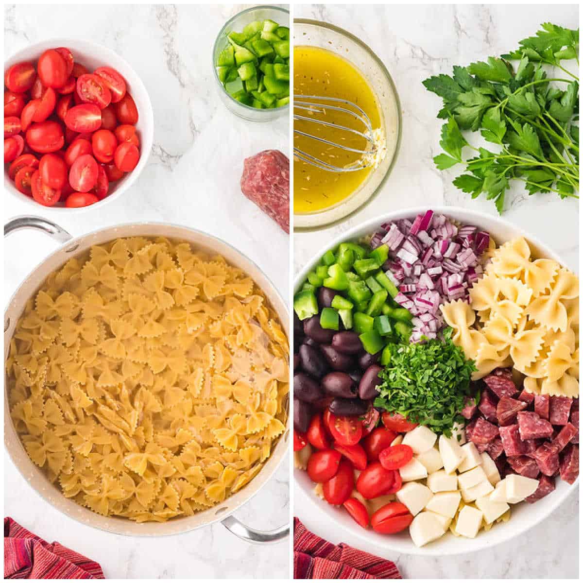 Steps to making Italian pasta salad.