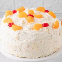 Cake on a stand.