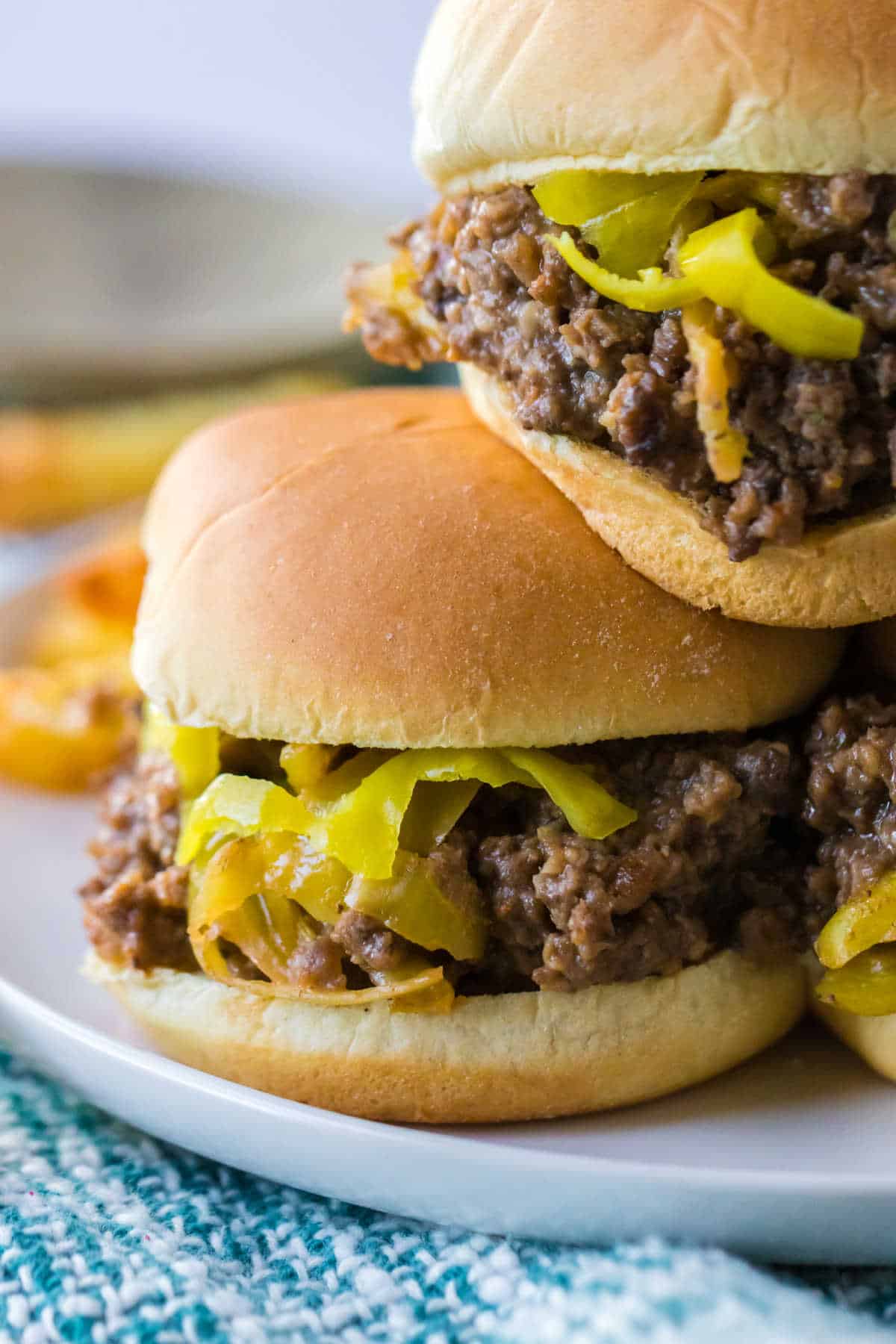 Slow cooker Mississippi Sloppy Joes on a plate.