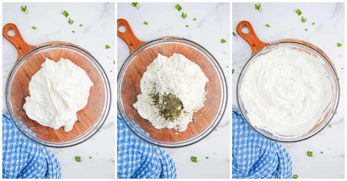 Steps to make dill pickle dip.