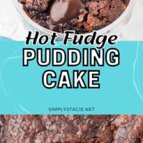 Hot Fudge Pudding cake pin collage.