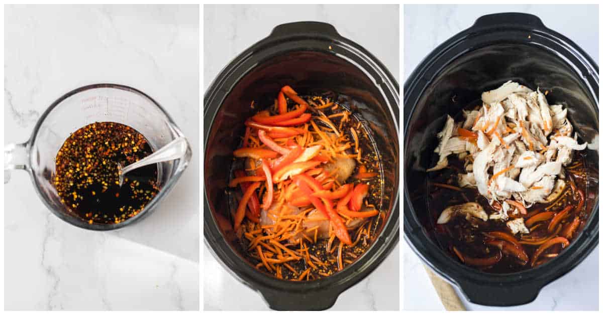 Steps to make slow cooker chicken lo mein.