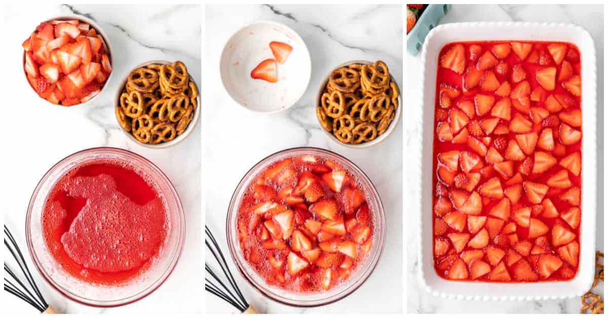 Steps to make strawberry pretzel salad.