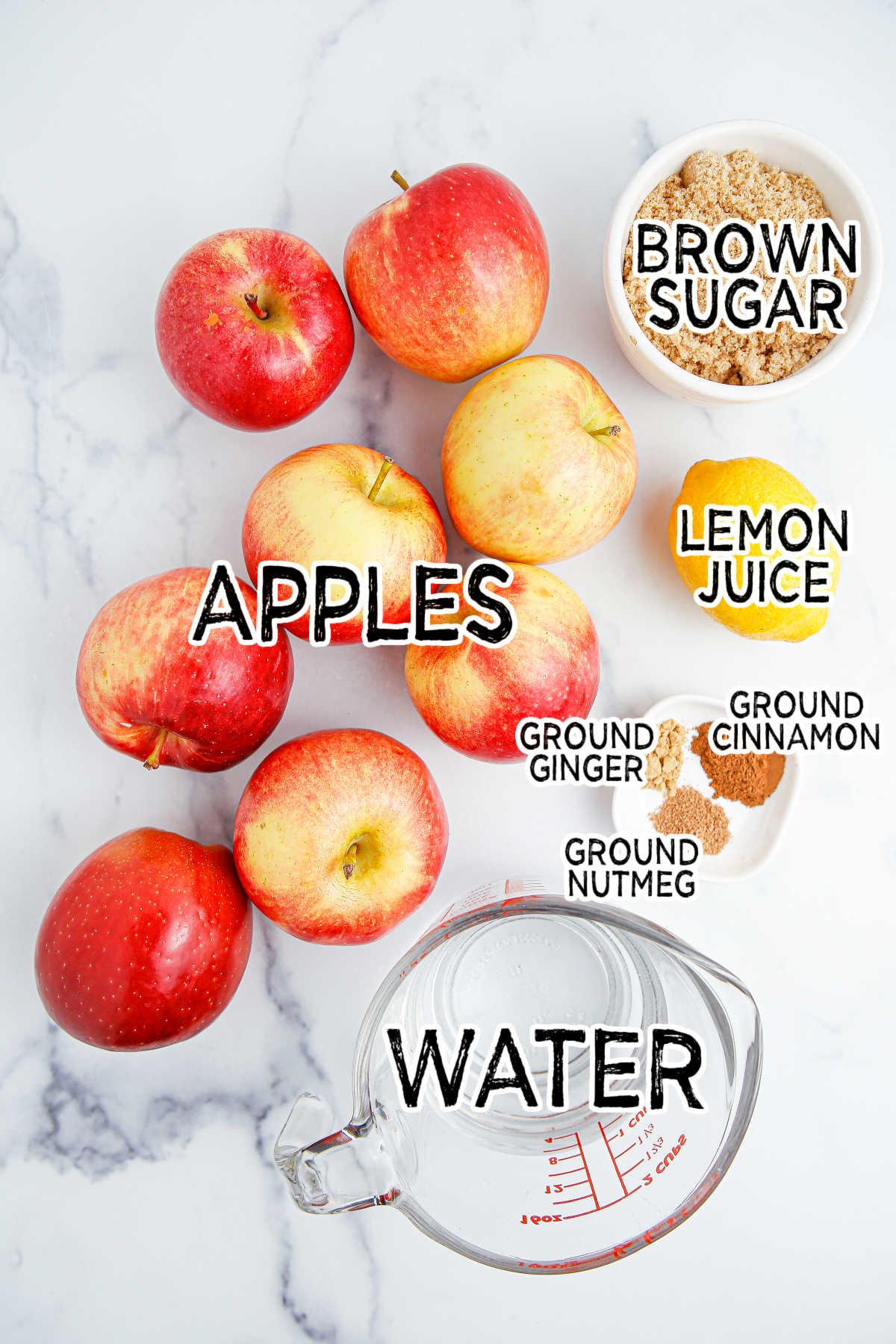 Ingredients to make apple compote.