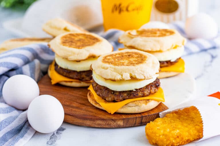 A group of copycat McDonald's Sausage Egg McMuffins.