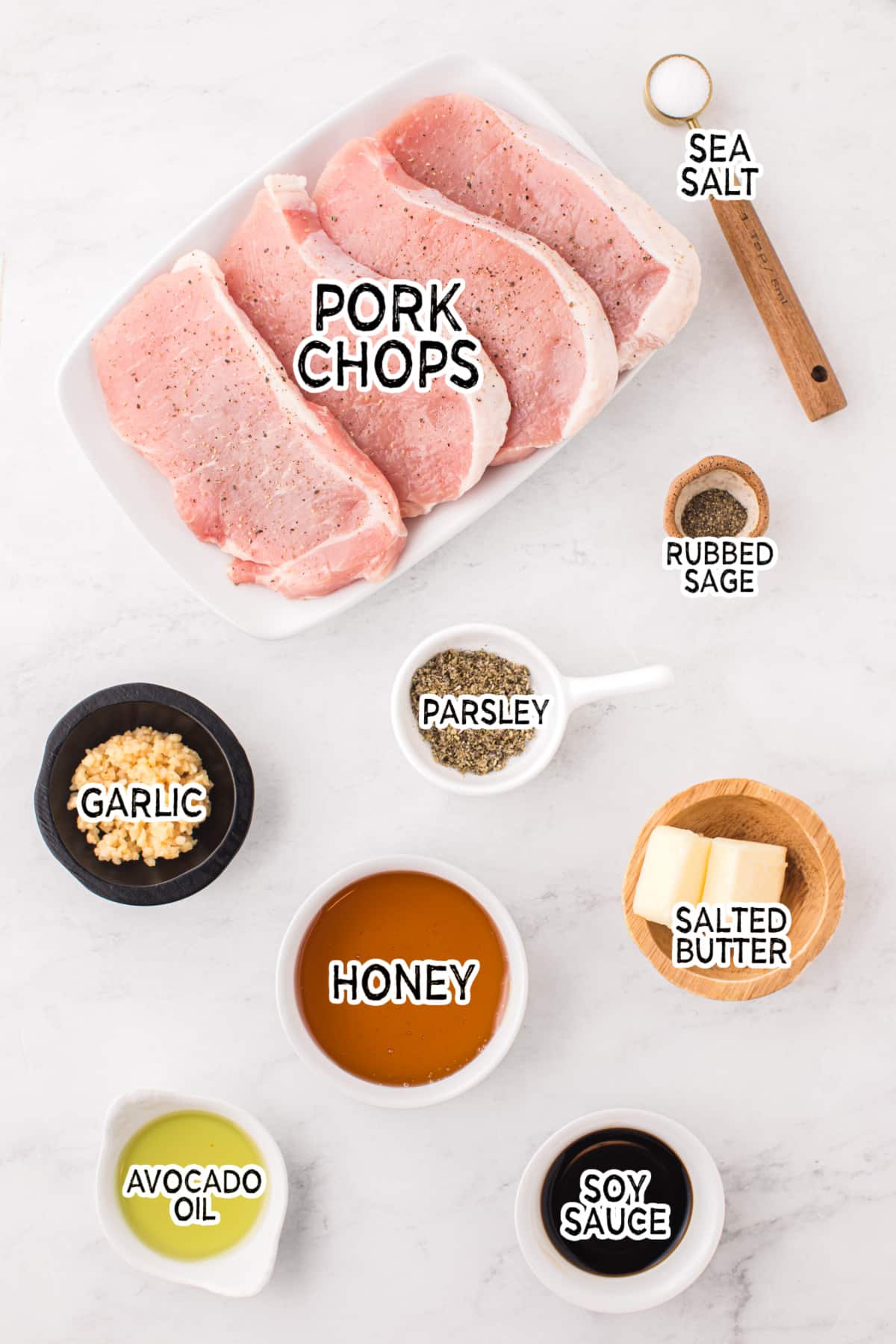 Ingredients to make honey garlic pork chops.