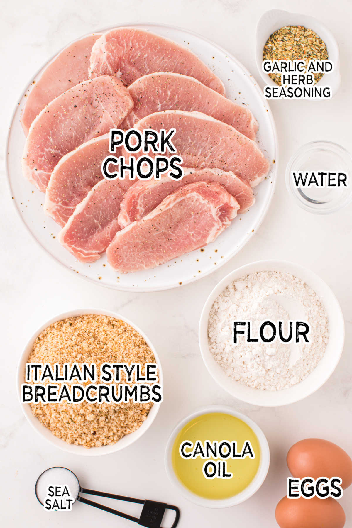 Ingredients to make pork schnitzel.