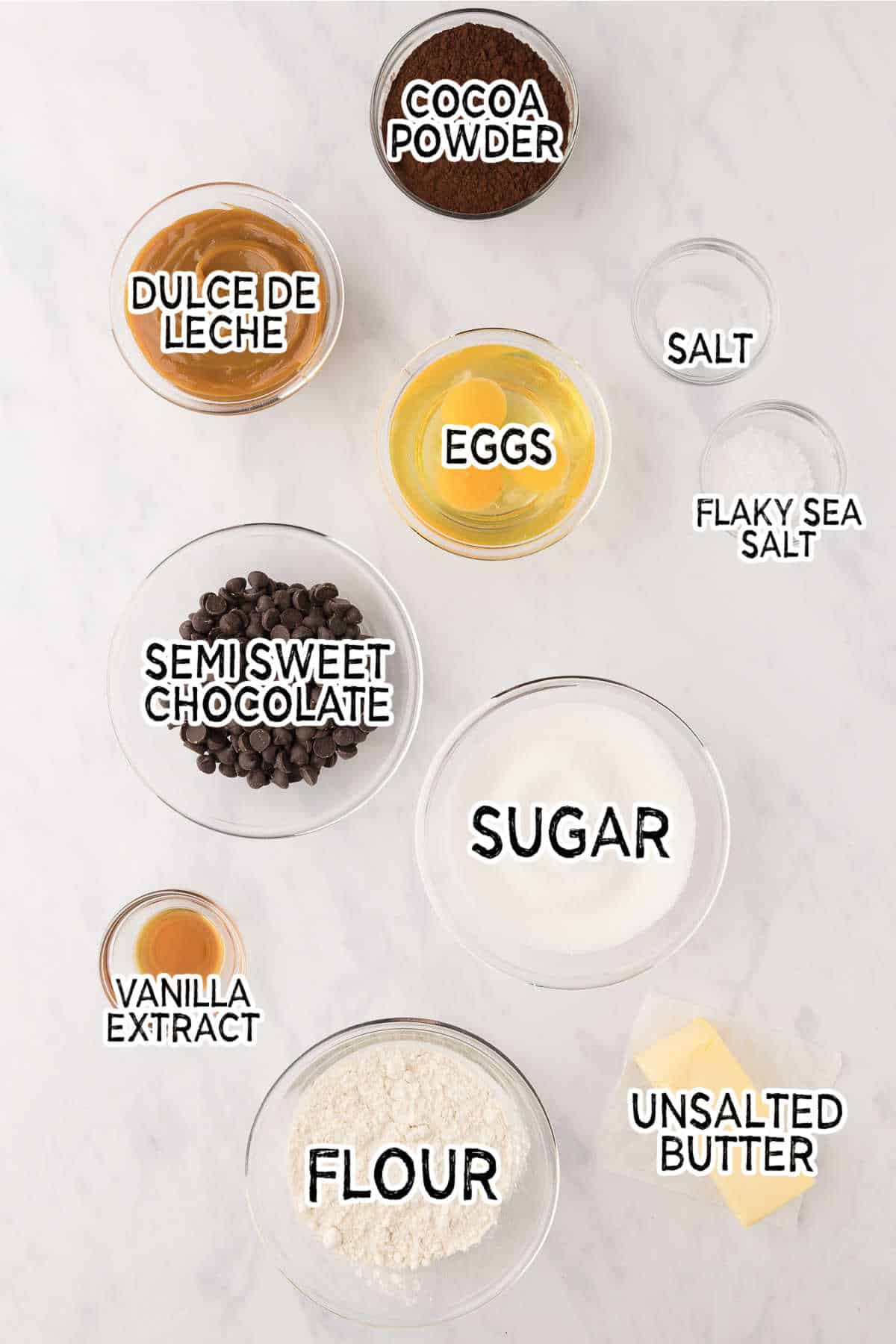 Ingredients to make salted caramel brownies.