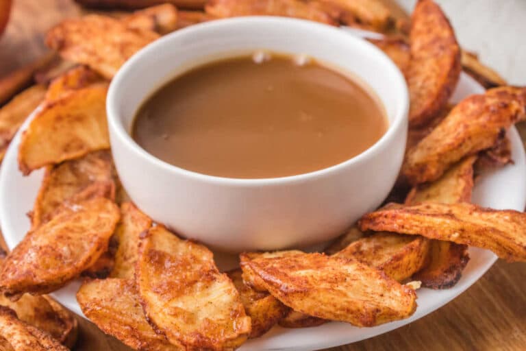The recipe with a bowl of caramel dip.