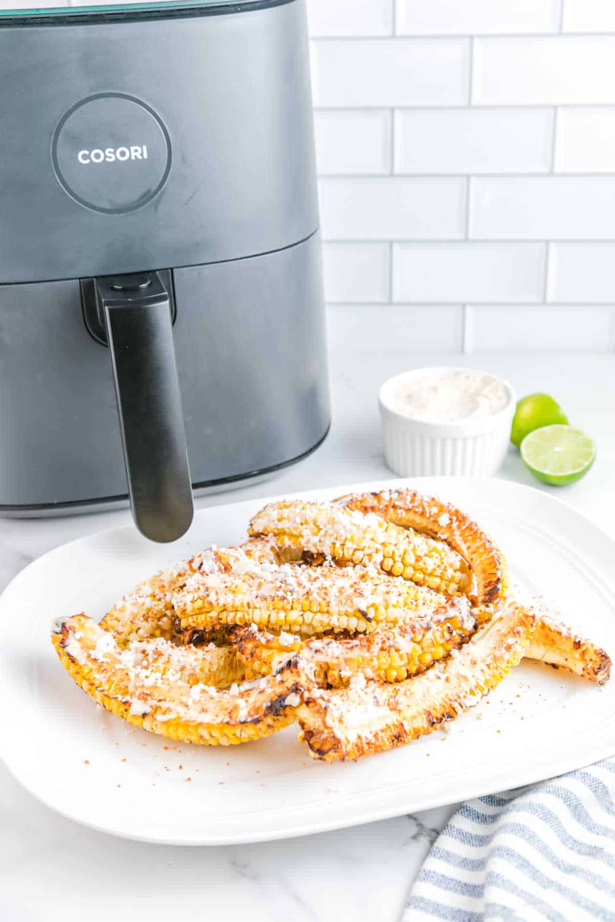 Air fryer corn ribs on a platter.