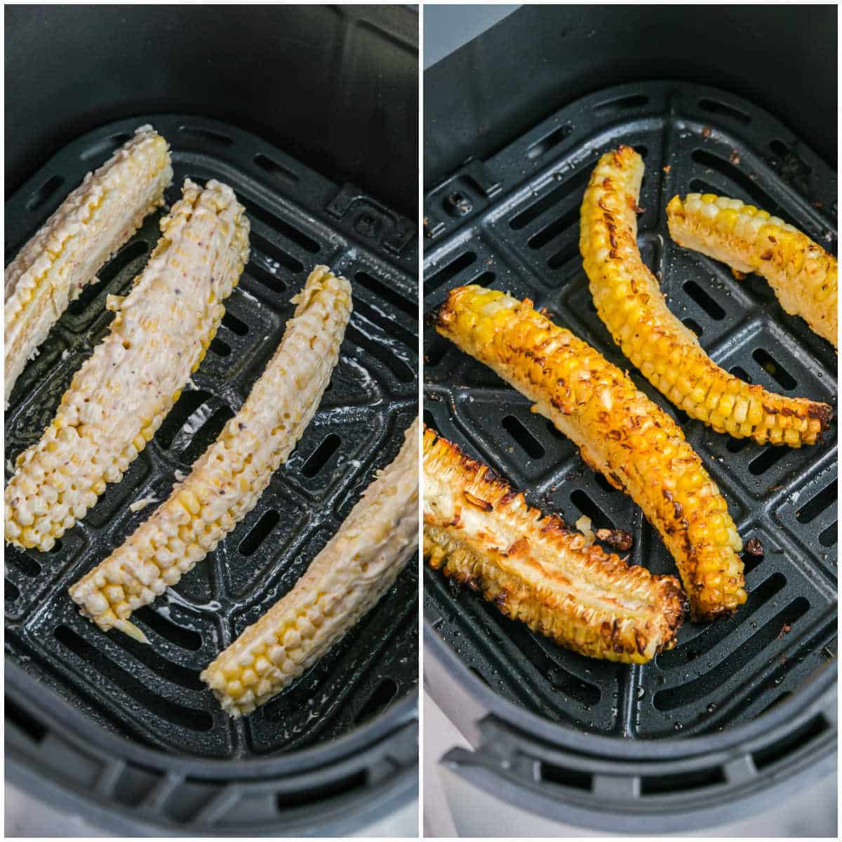 Collage of cooking the recipe in the air fryer.