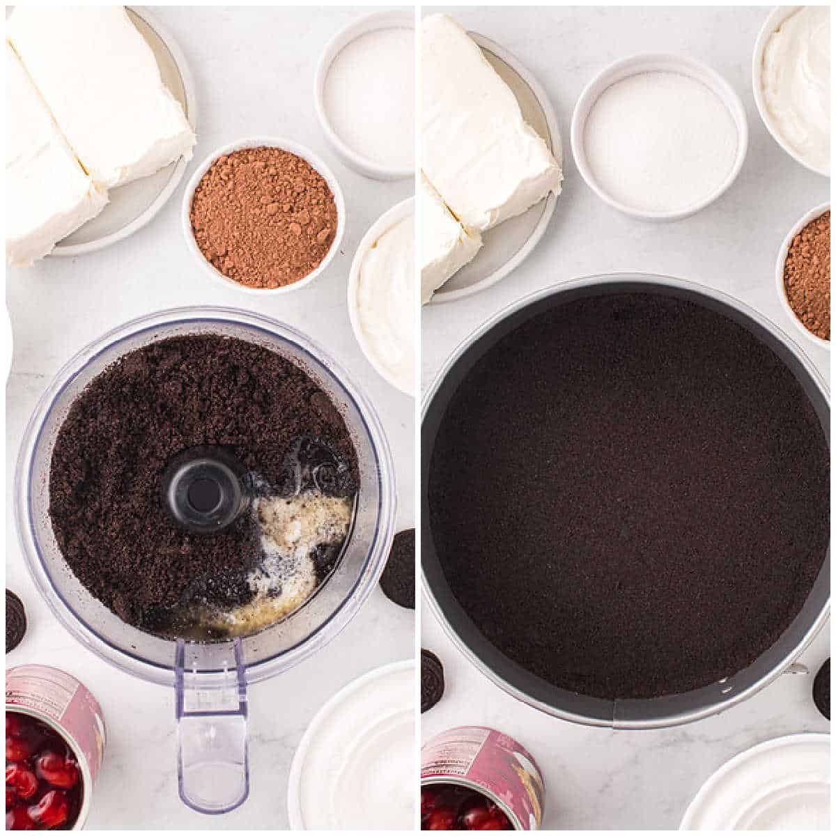 Steps to make black forest cheesecake.