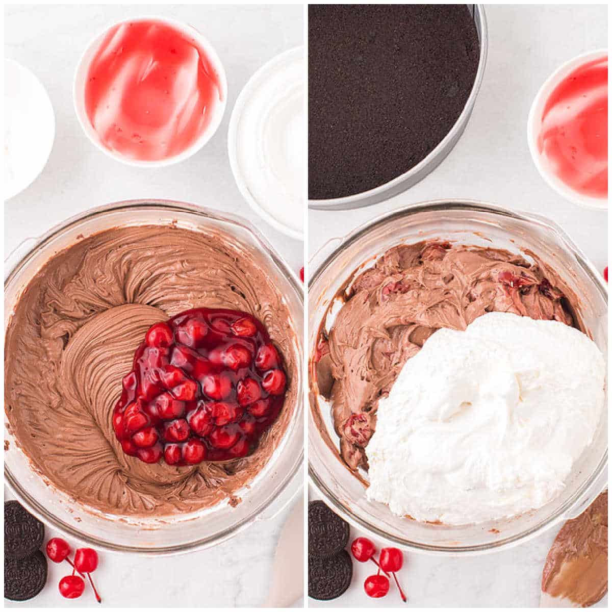 Steps to make black forest cheesecake.