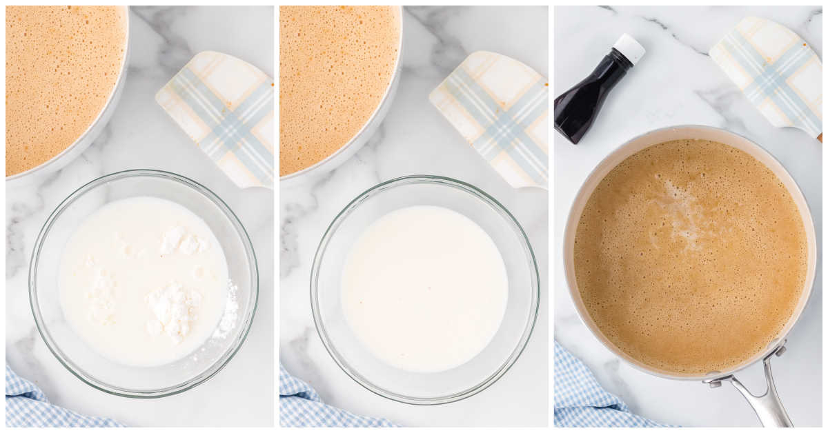 Collage of preparing the scalded milk mixture.