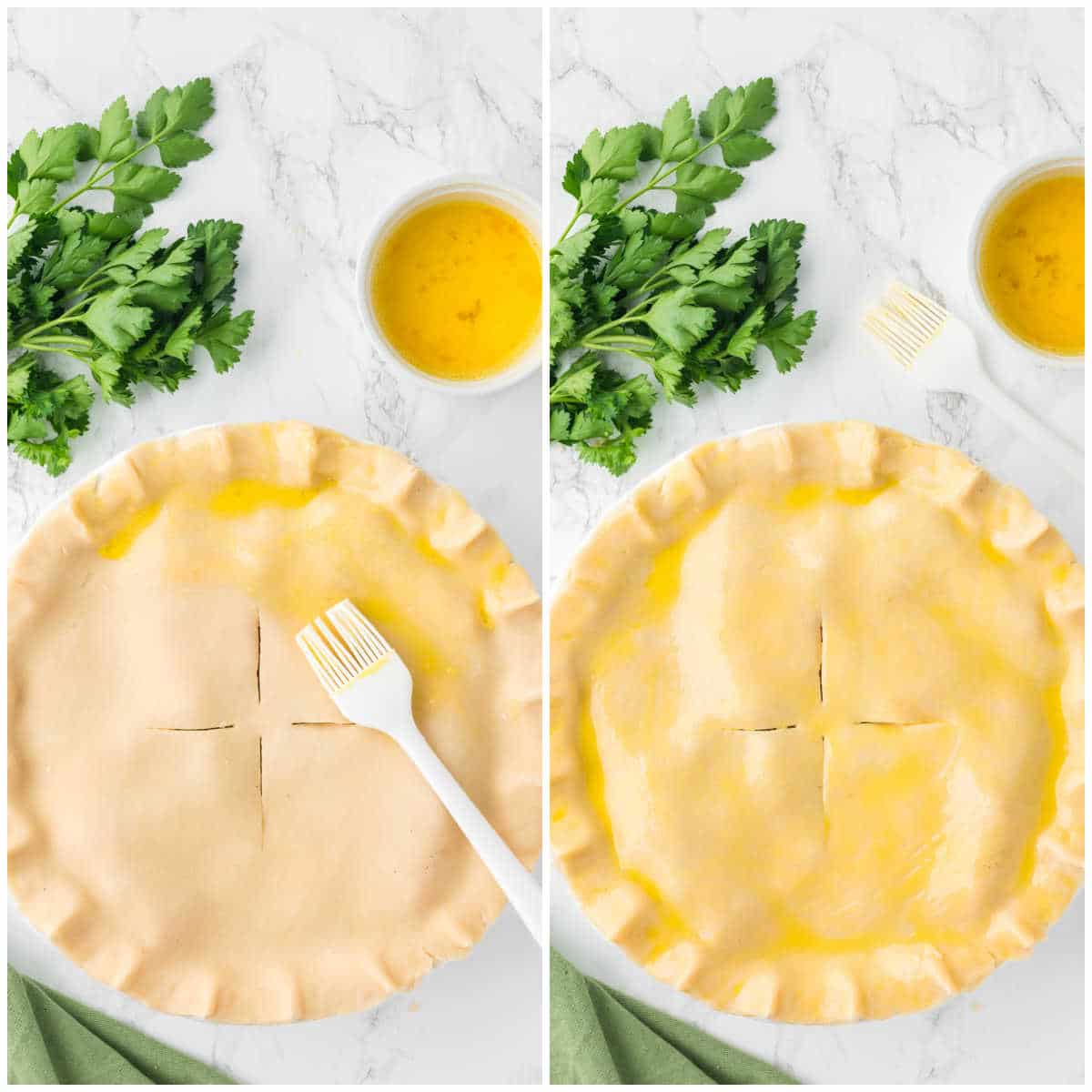 Steps to make chicken pot pie.