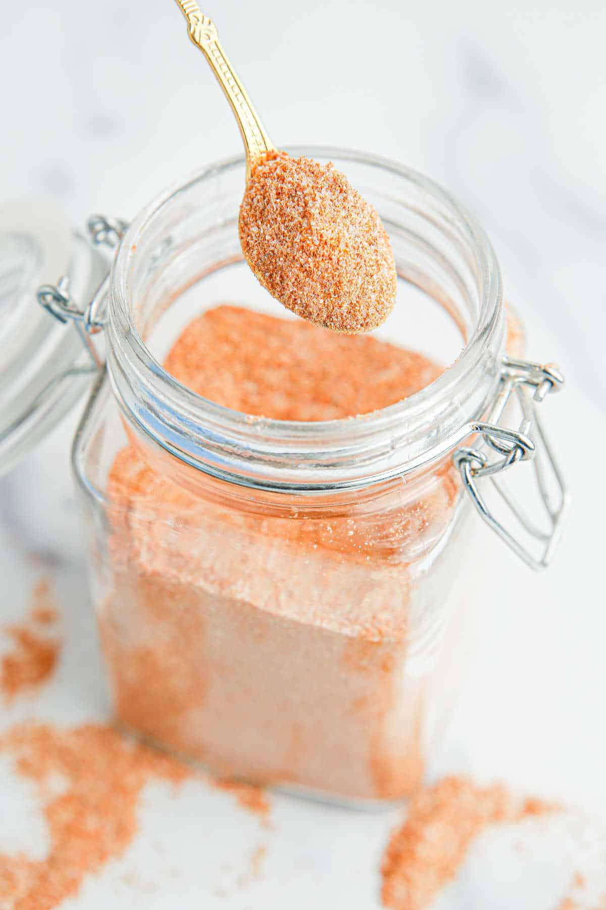 Copycat Lawry's Seasoned Salt on a spoon.