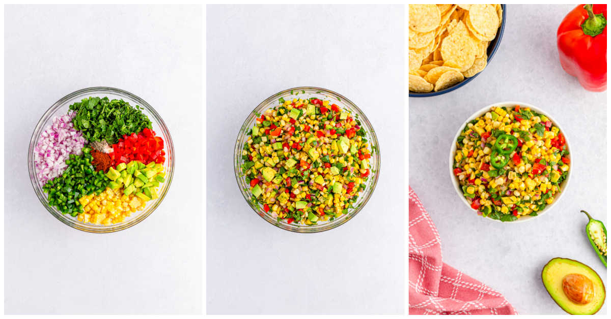 Steps to make corn salsa.