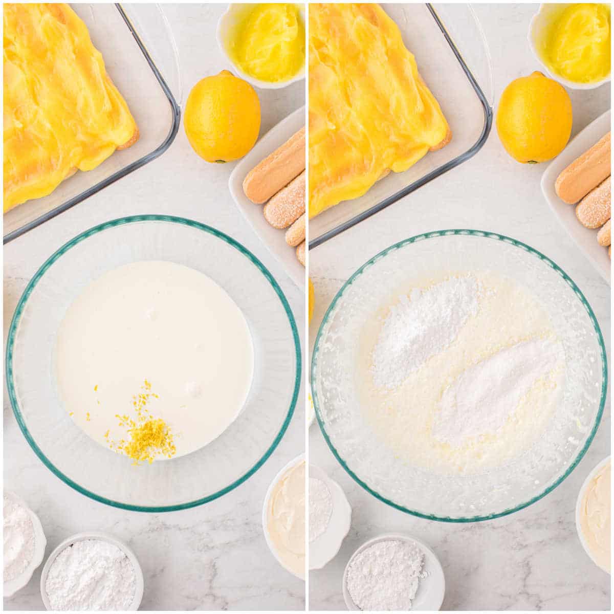 Steps to make lemon tiramisu.