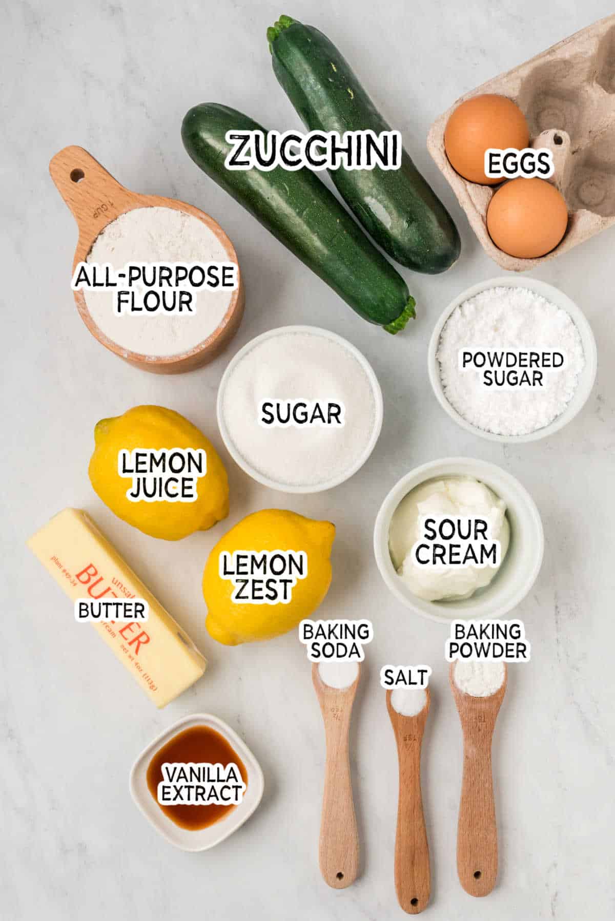 Ingredients to make lemon zucchini bread.