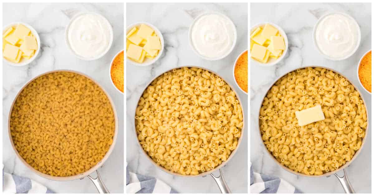 Steps to make stovetop mac and cheese.