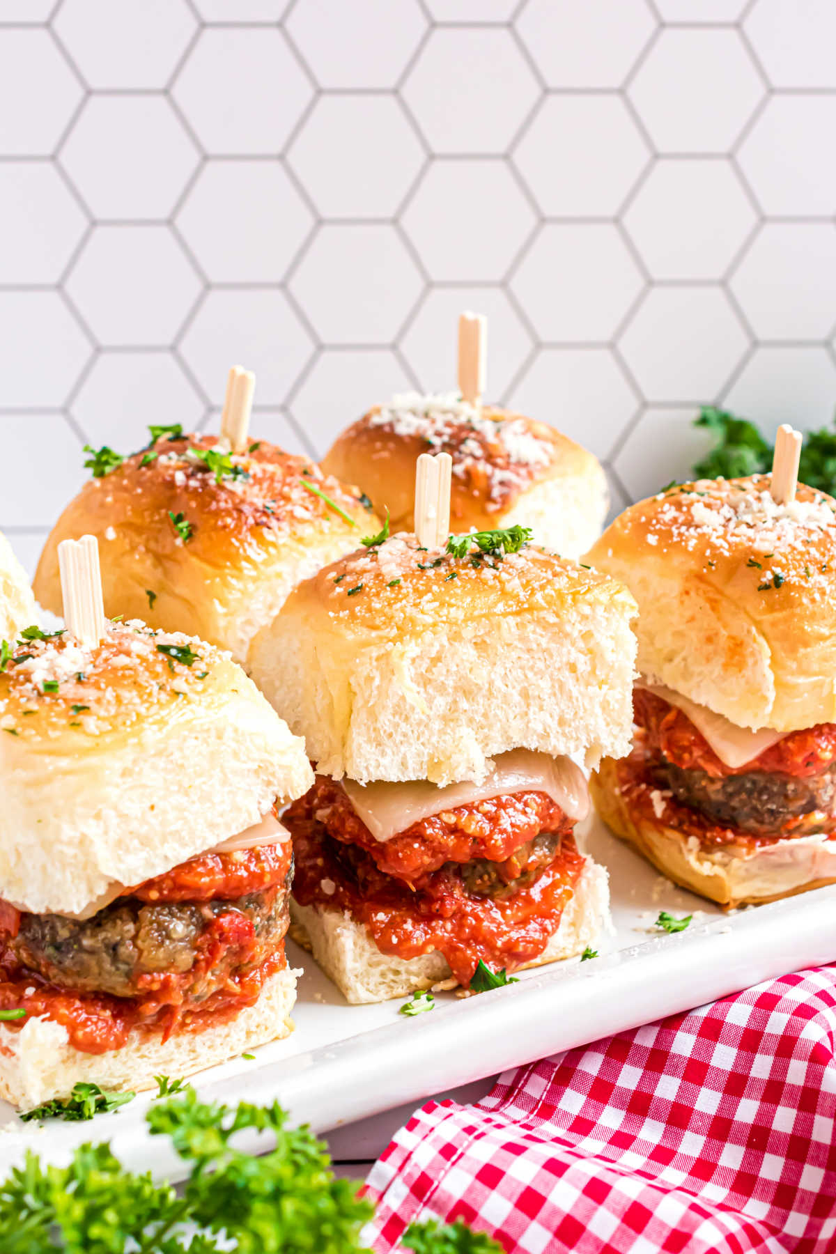 Meatball Sliders on a platter.