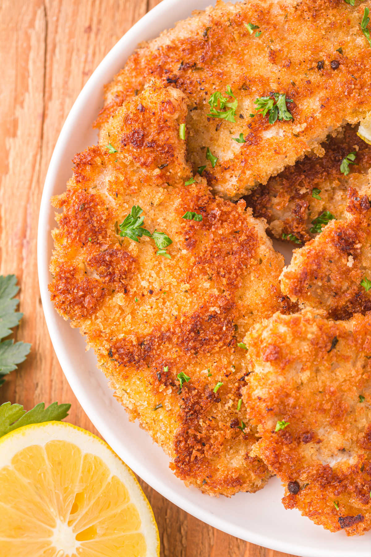 Pork schnitzel on a plate.