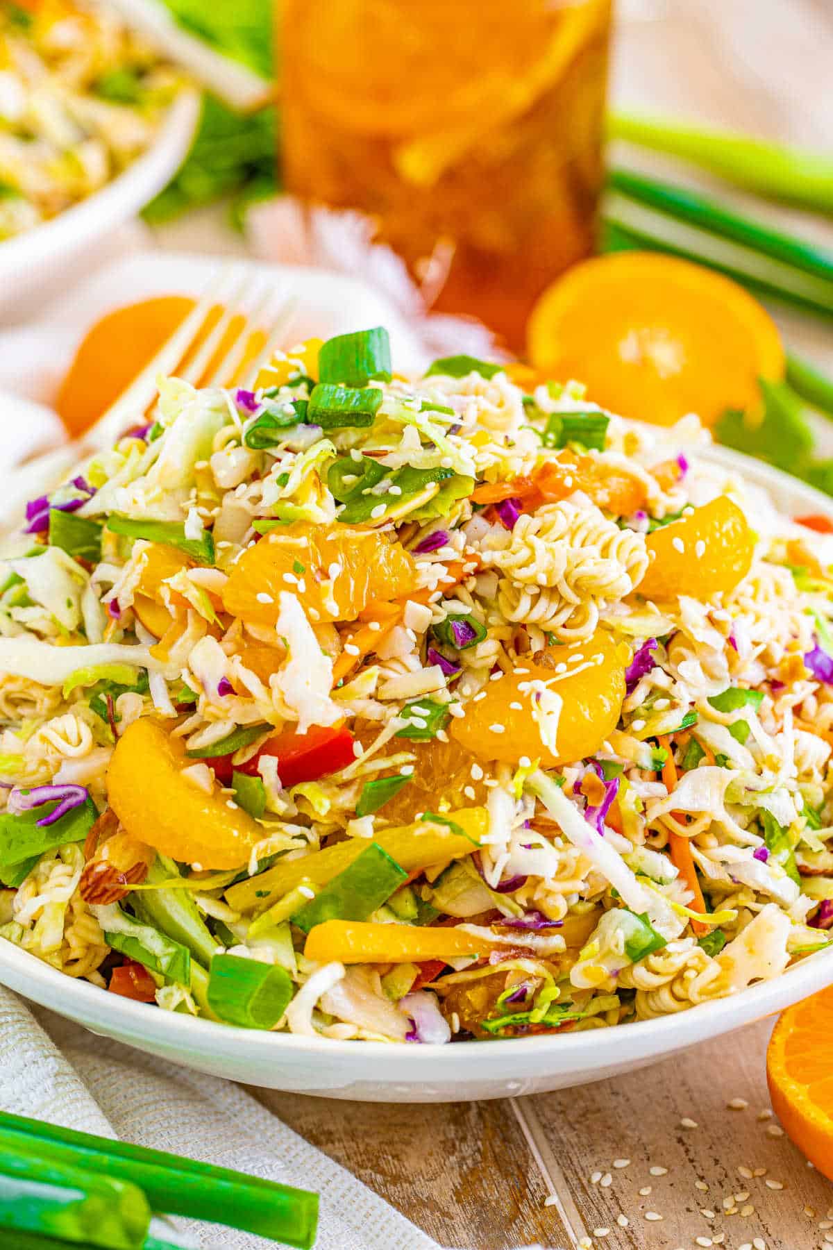 Ramen noodle salad on a plate.