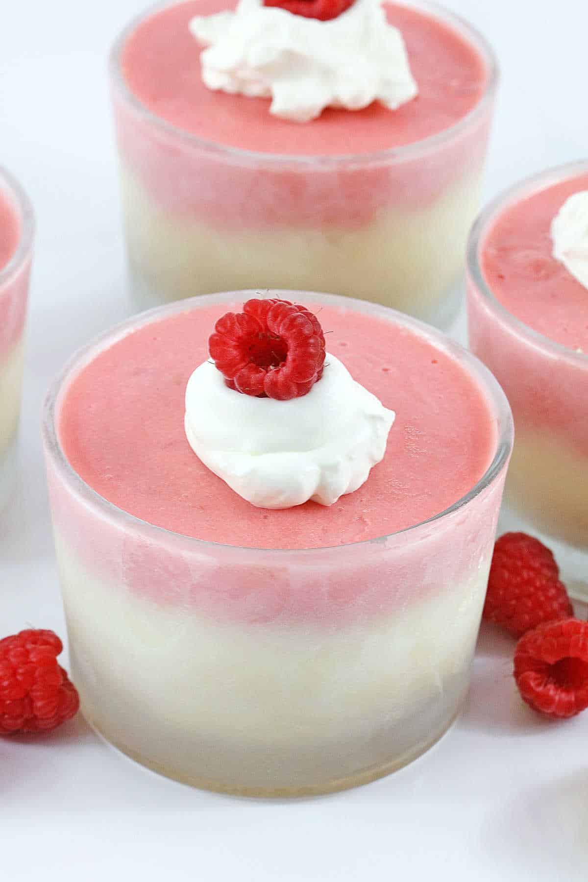 Raspberry Cheesecake Cups in a container.