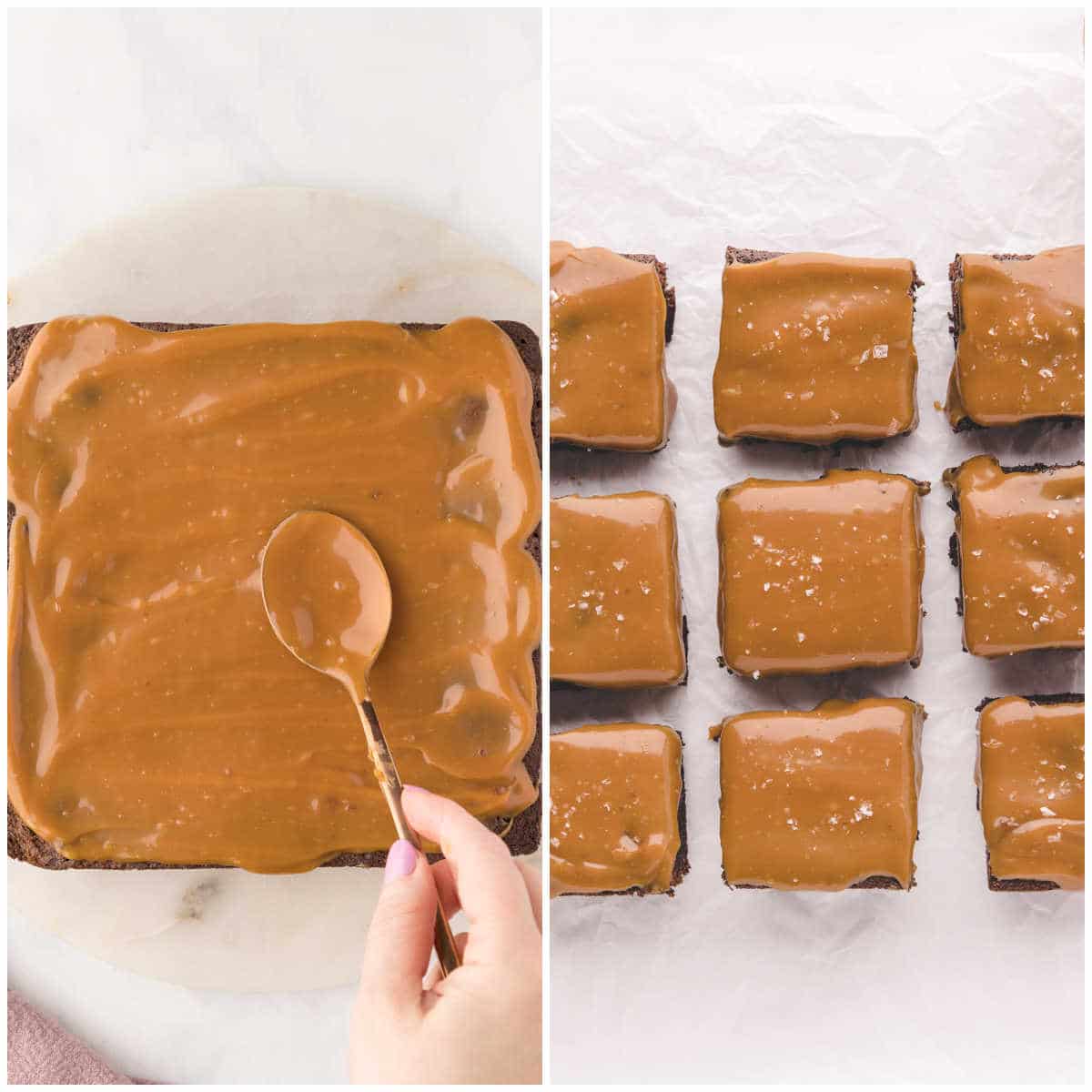 Steps to make salted caramel brownies.