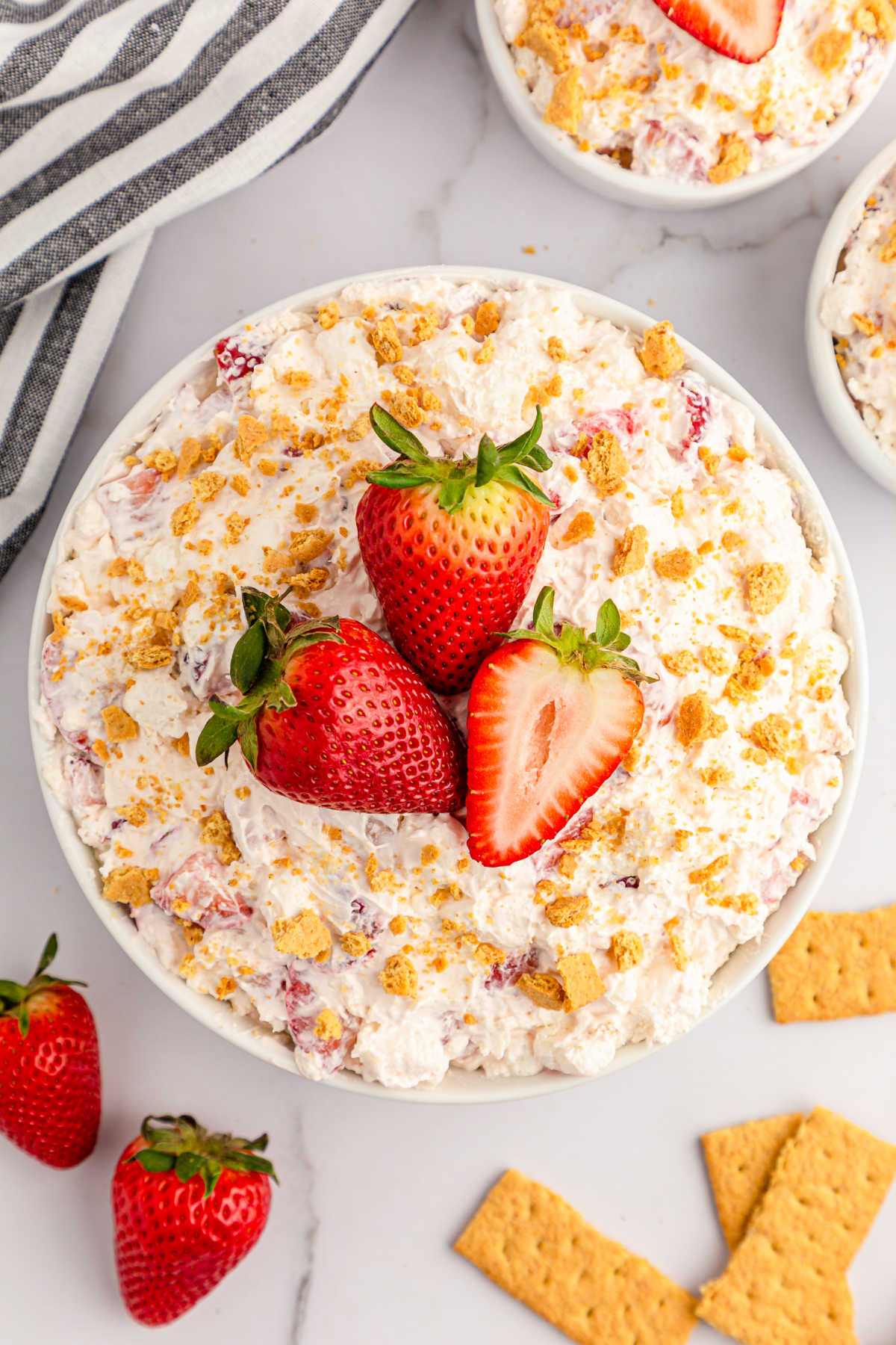 A bowl of strawberry cheesecake fluff.