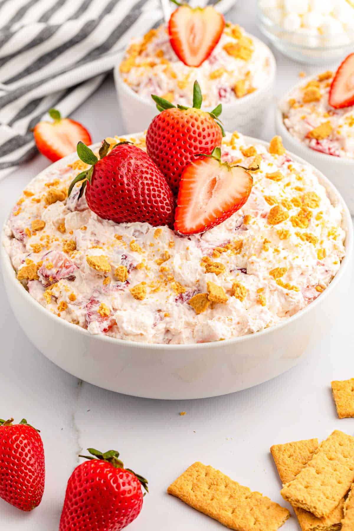 A bowl of strawberry cheesecake fluff.