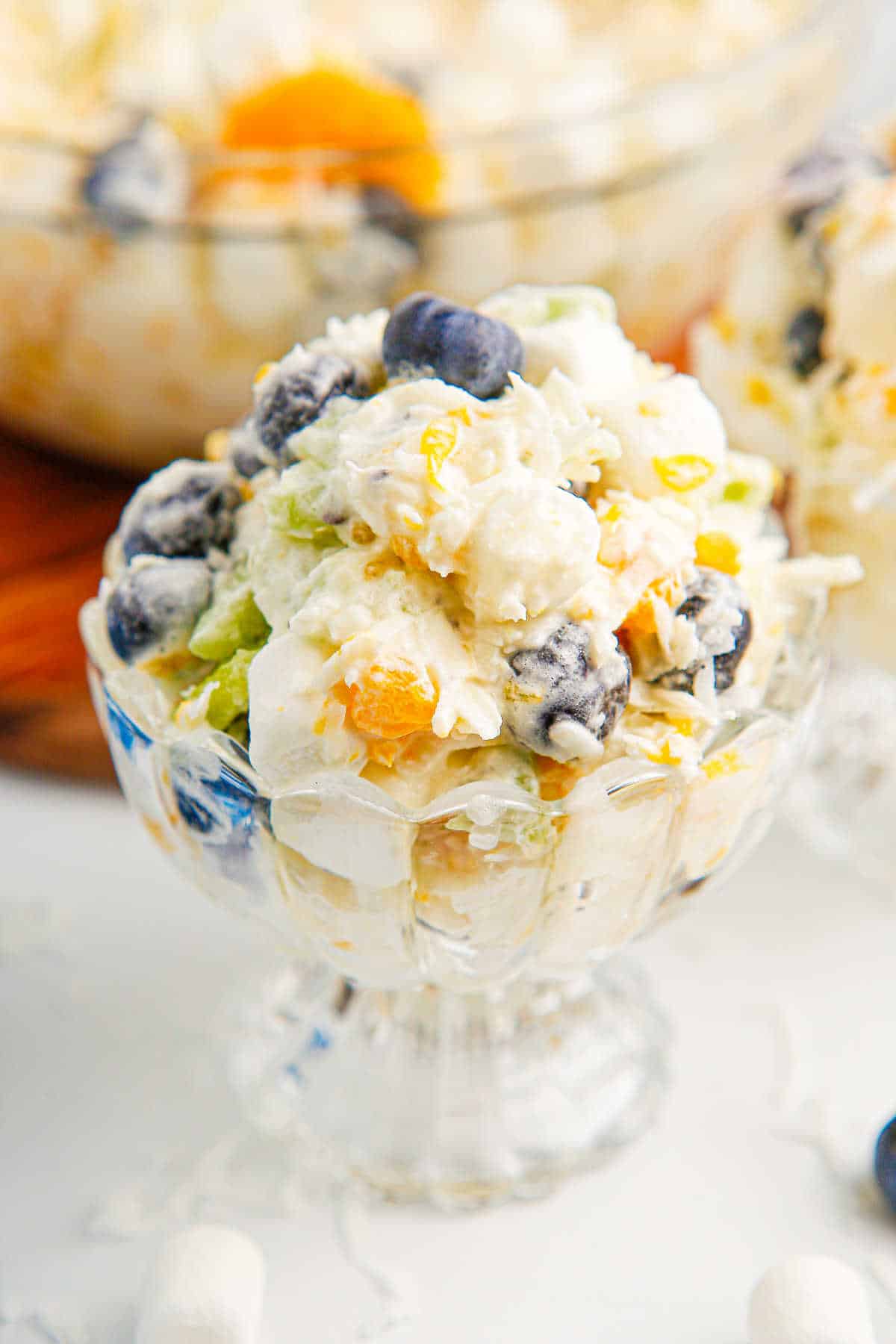 A parfait dish with tropical fluff salad.