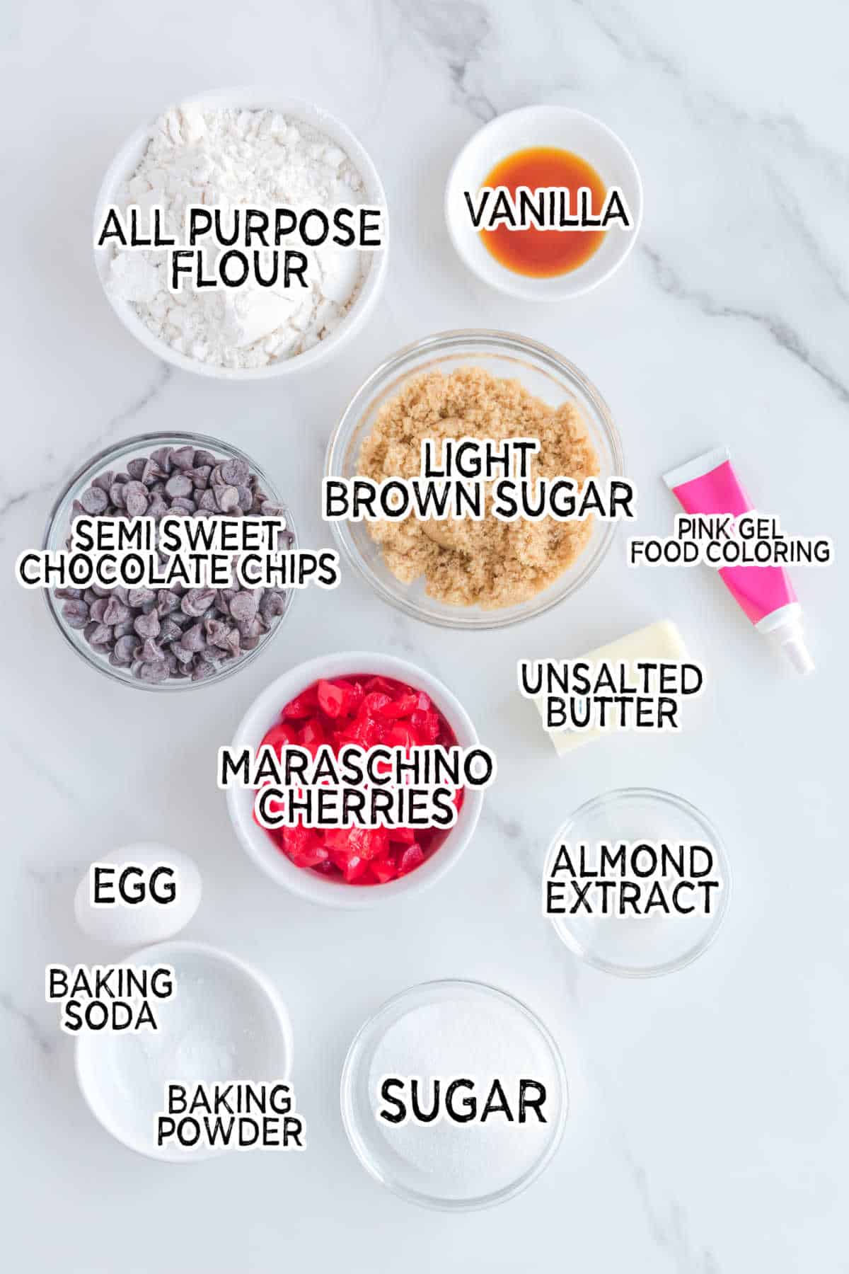 Ingredients to make Cherry Cookies.