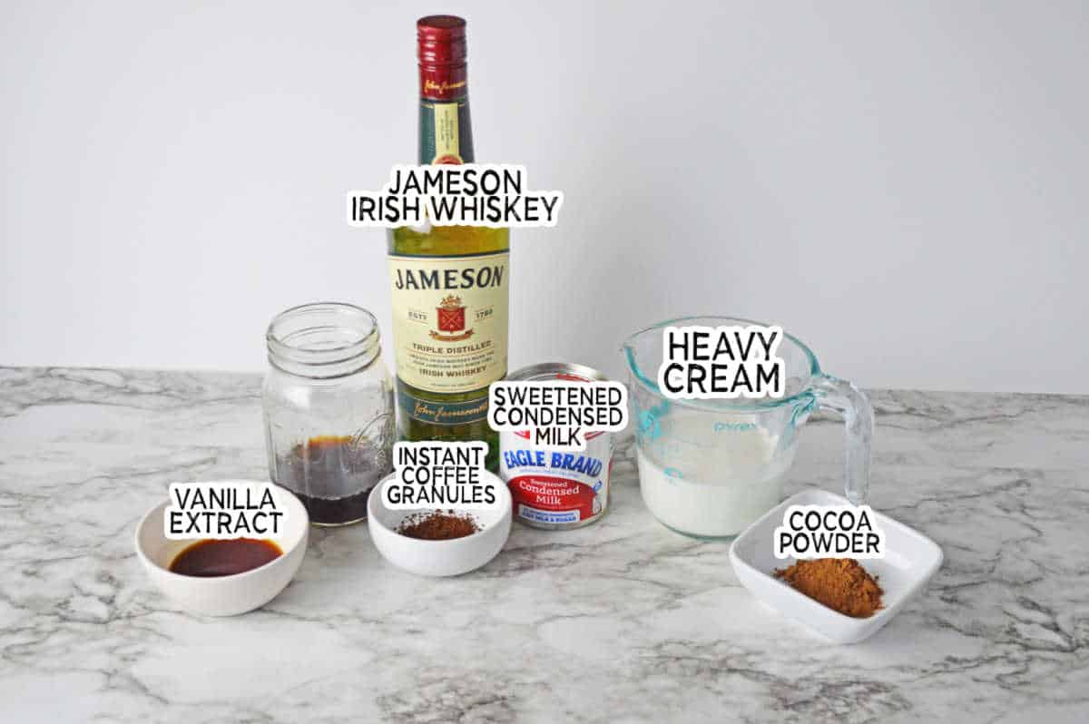 Ingredients to make homemade Irish cream.