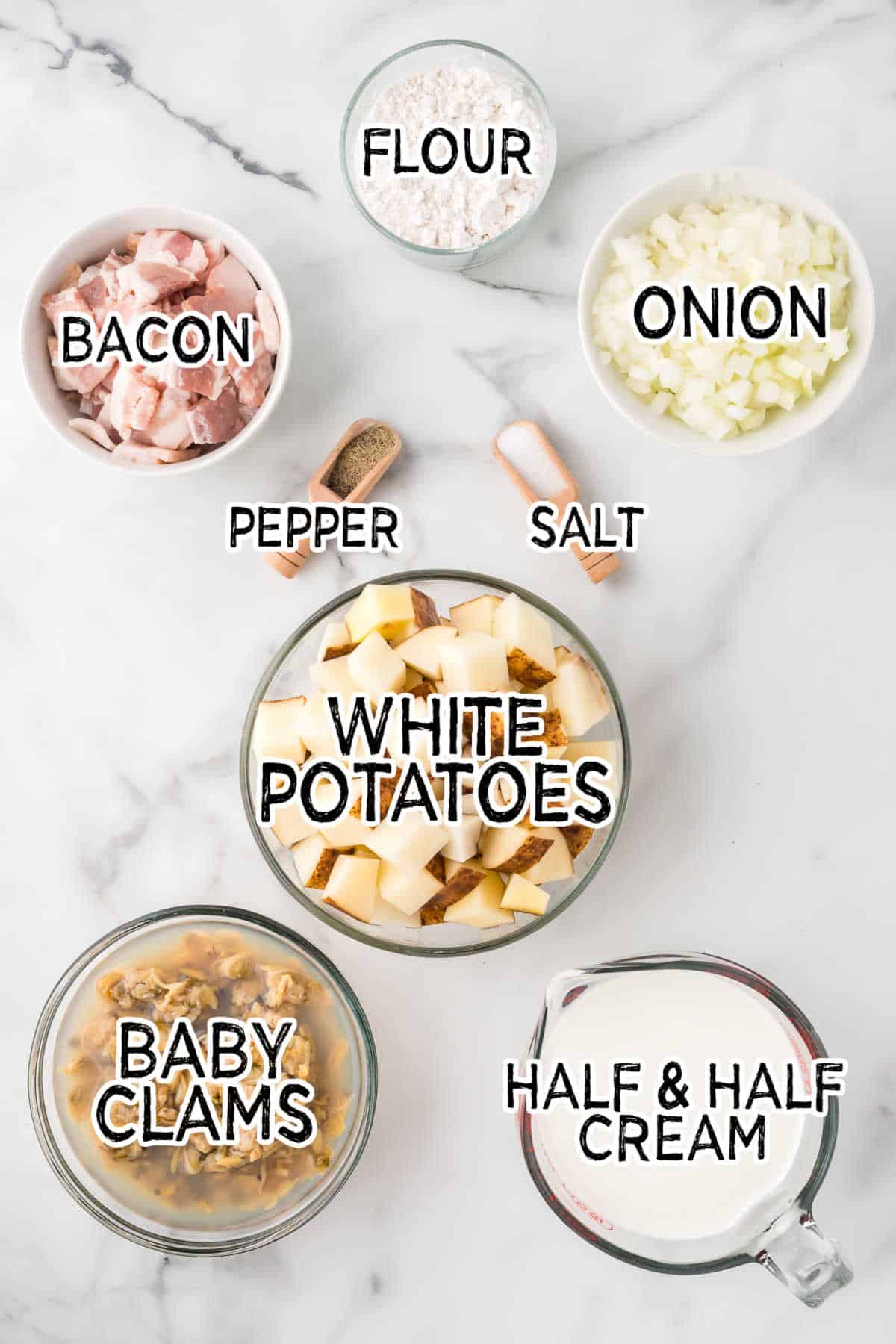 Ingredients to make New England Clam Chowder.