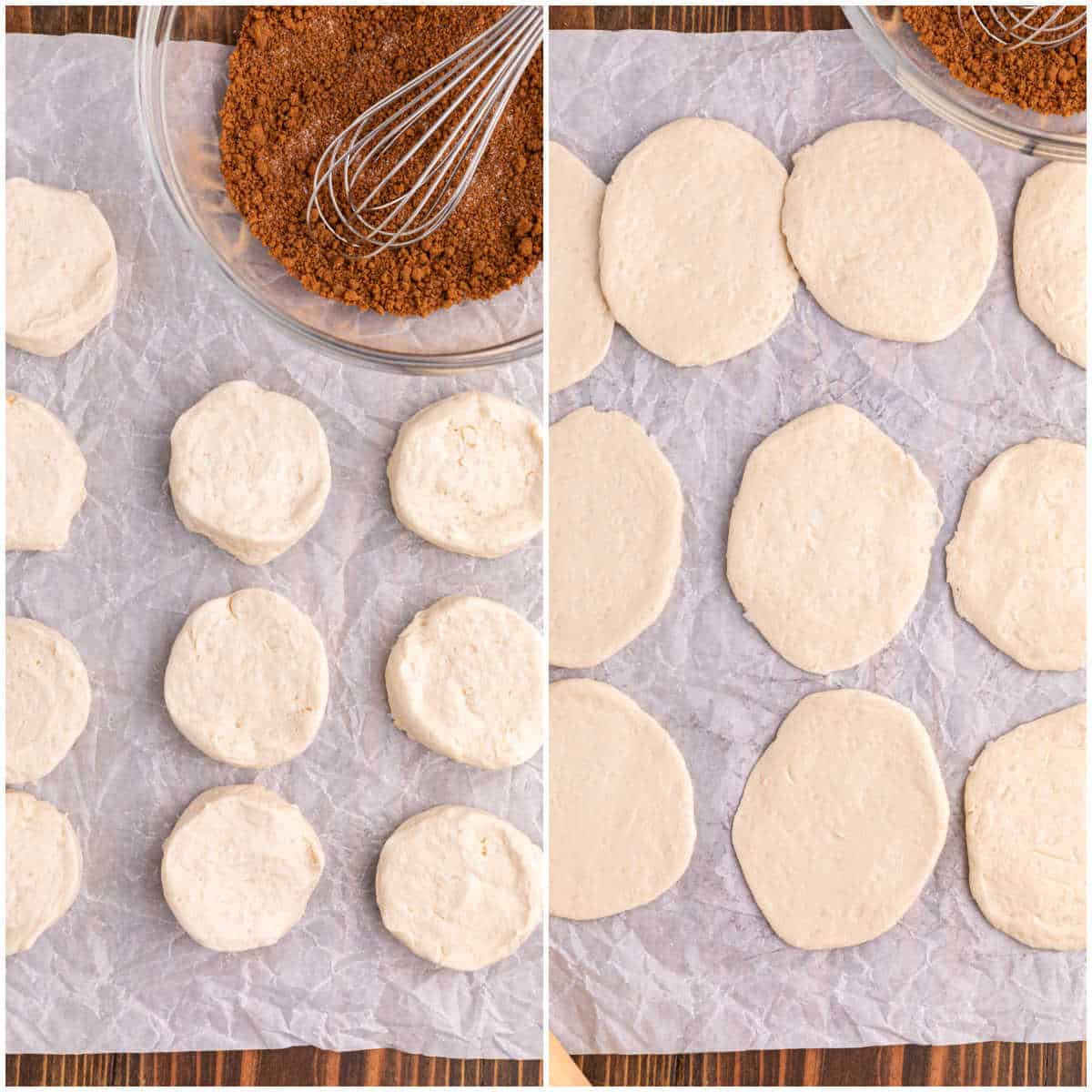 Steps to make biscuit cinnamon rolls.