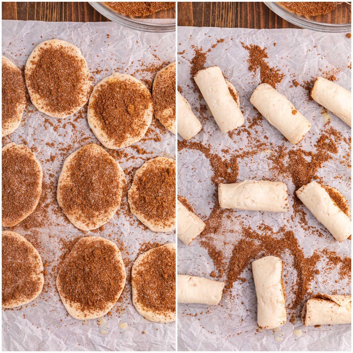 Steps to make biscuit cinnamon rolls.