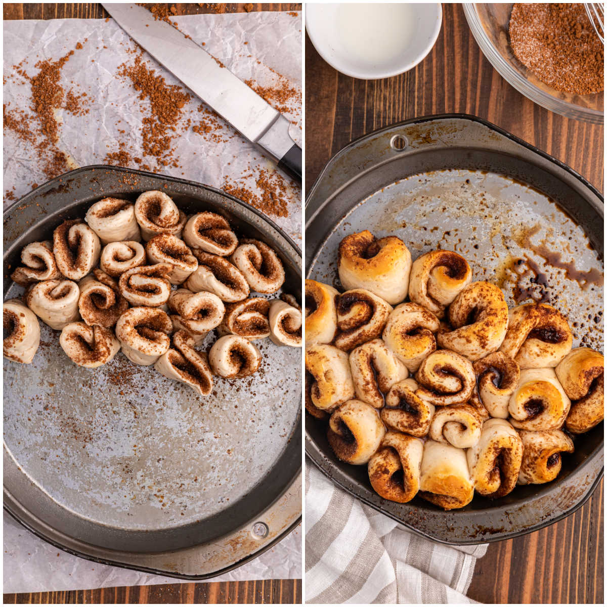 Steps to make biscuit cinnamon rolls.