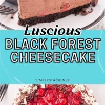Black forest cheesecake pin image.