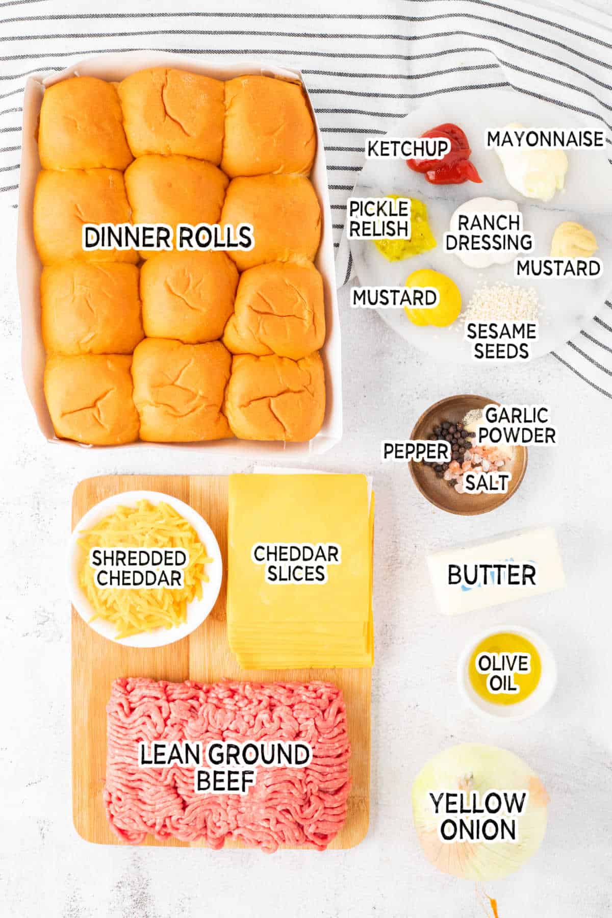 Ingredients to make cheeseburger sliders.