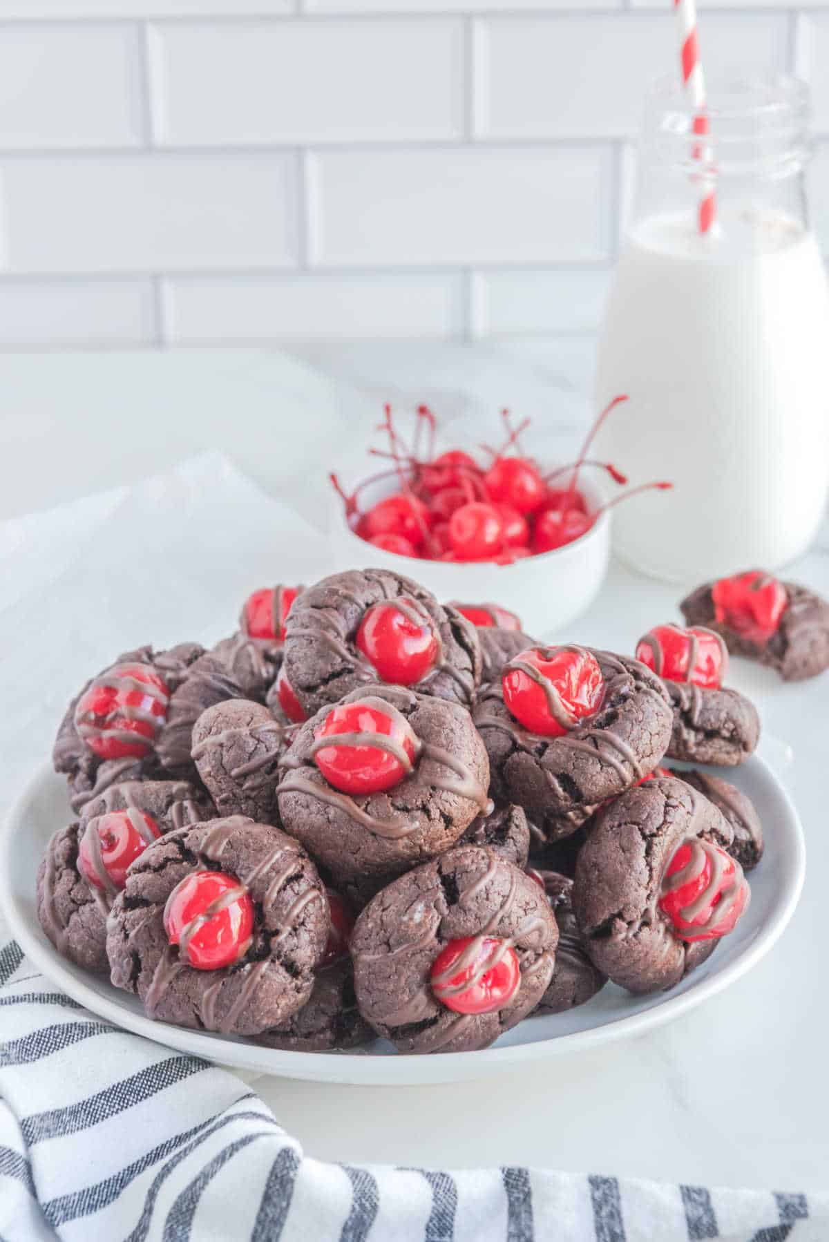 Chocolate Cherry Cookies on a plate.