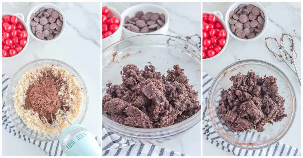 Steps to make chocolate cherry cookies.