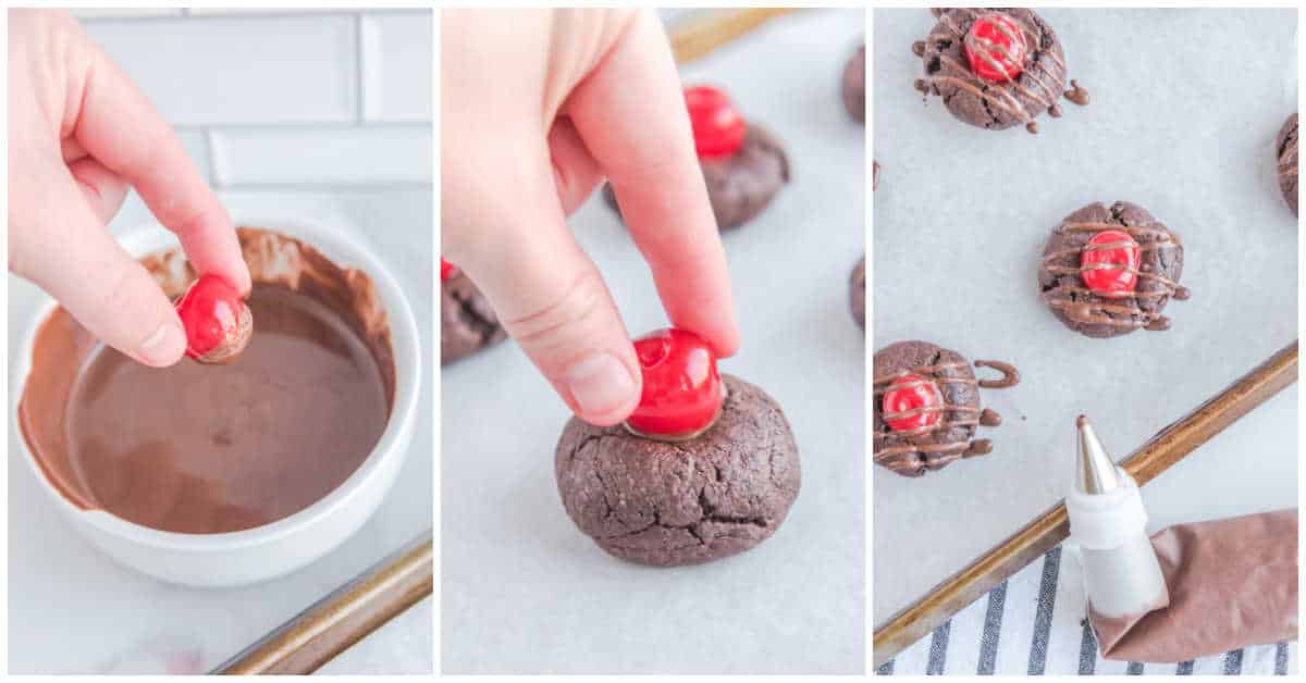 Steps to make chocolate cherry cookies.