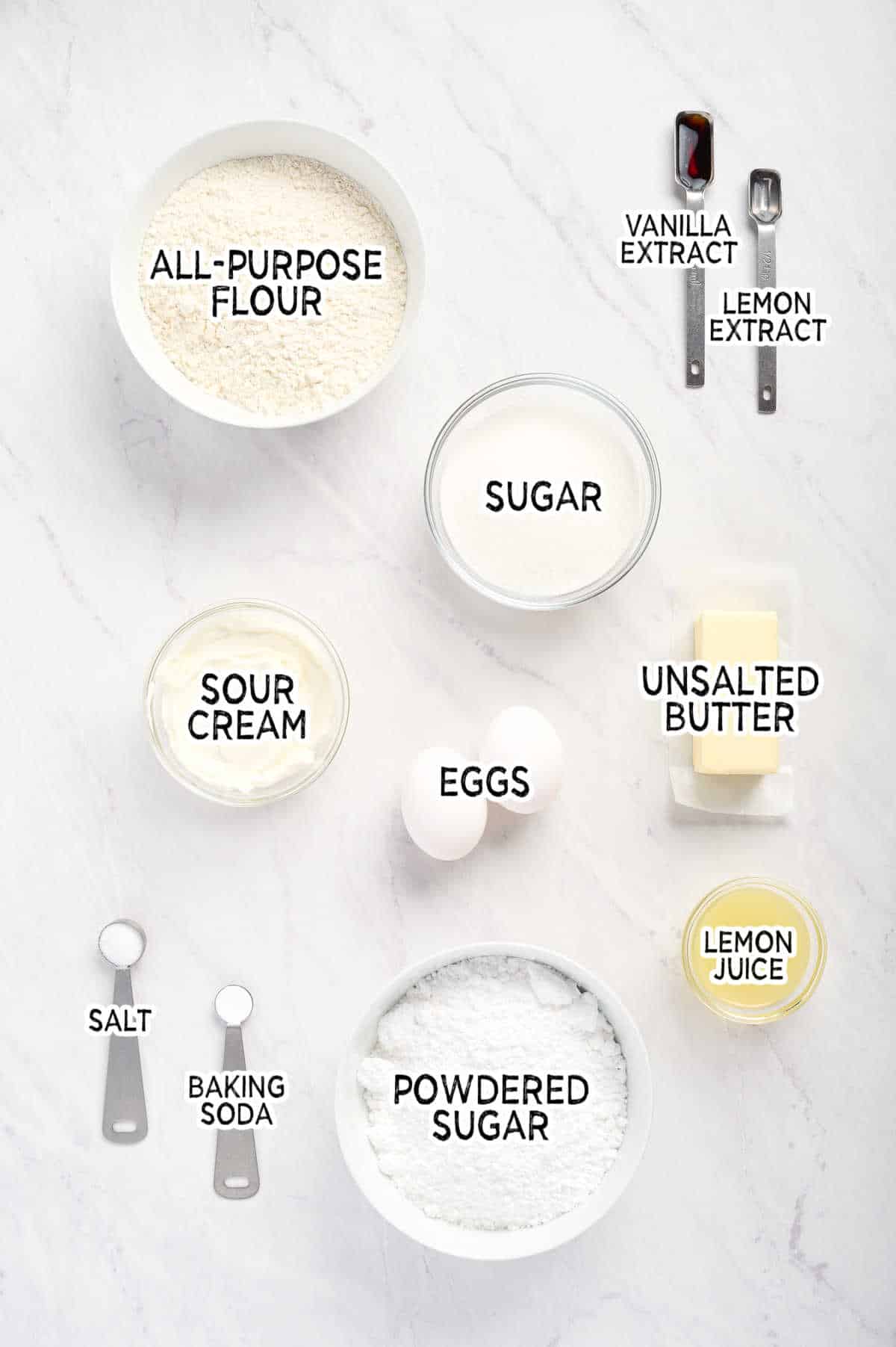Ingredients to make lemon pound cake muffins.