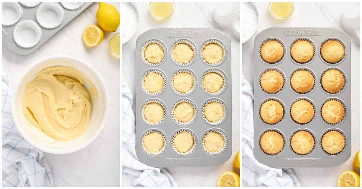 Steps to make lemon pound cake muffins.