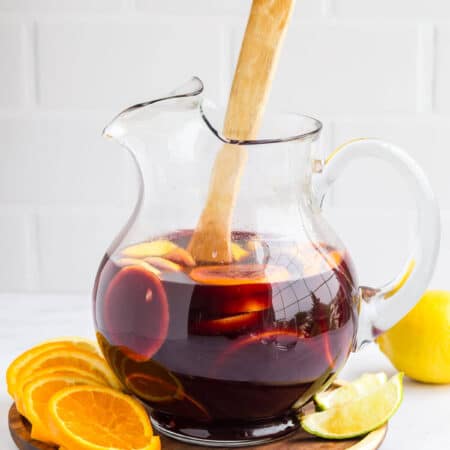 Passionate sangria in a pitcher.