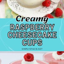 Raspberry cheesecake cups pin image.