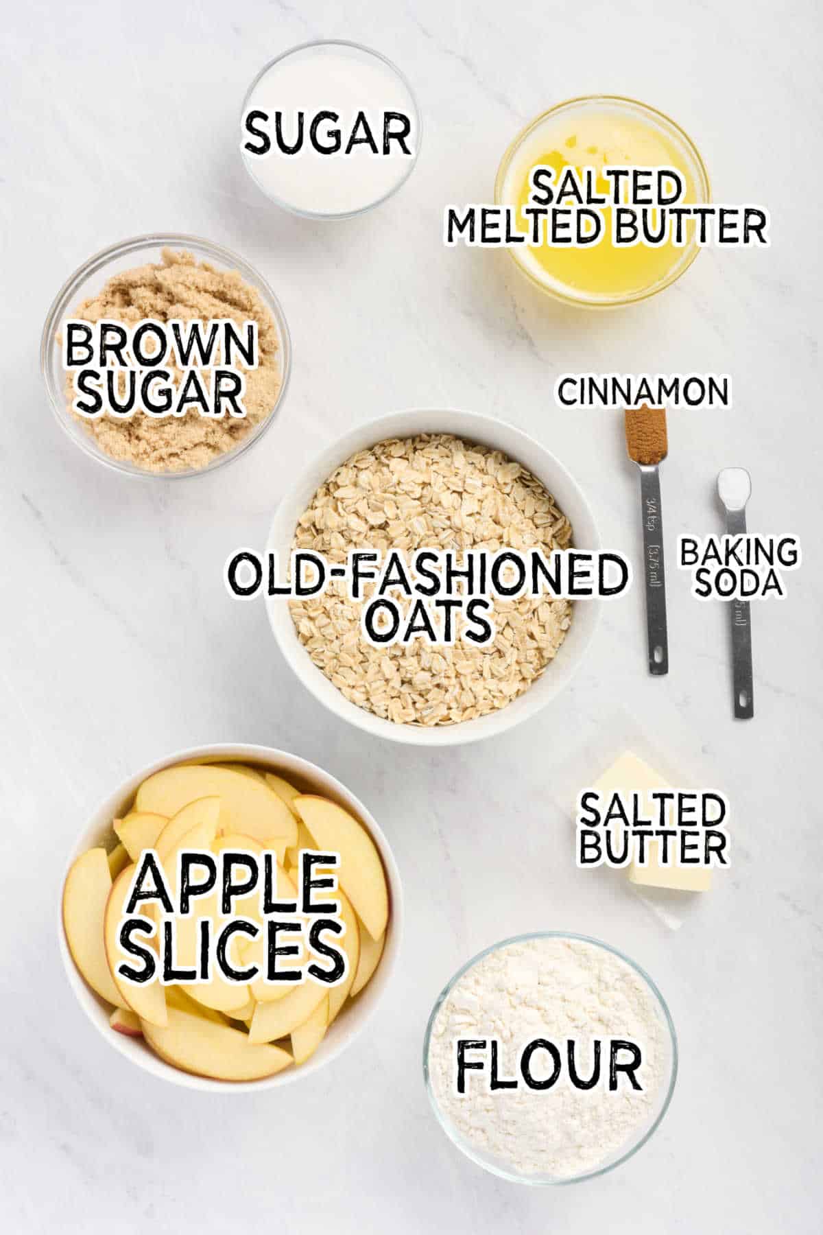 Ingredients to make apple crisp bars.