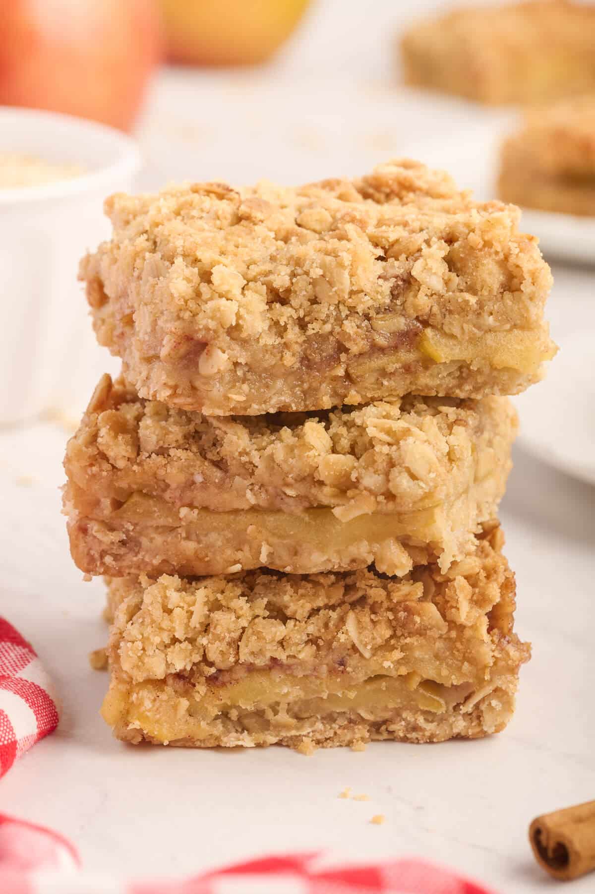 A stack of apple crisp bars.